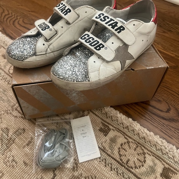 Golden Goose Superstar Old School White Glitter and Red Velcro Sneaker Size 39 - Picture 1 of 13